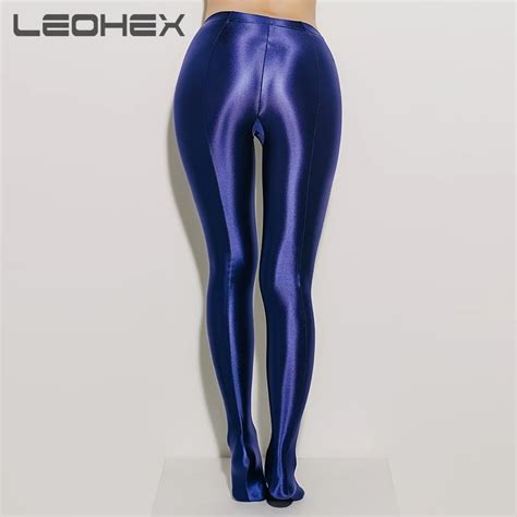 leohex satin glossy opaque pantyhose shiny wet look tights sexy stockings yoga pants leggings
