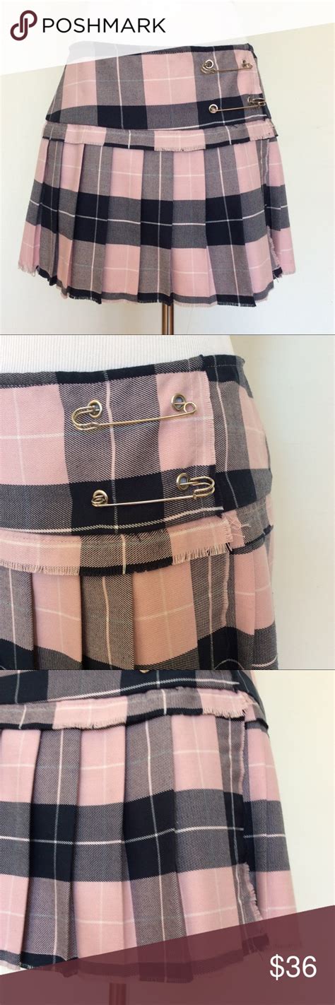 Serious Pink Plaid Safety Pin Pleated Skirt Small Pink Plaid Plaid