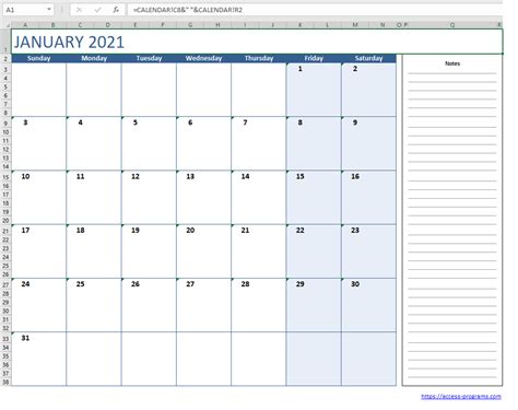 Excel Calendar Template Microsoft Access Programs