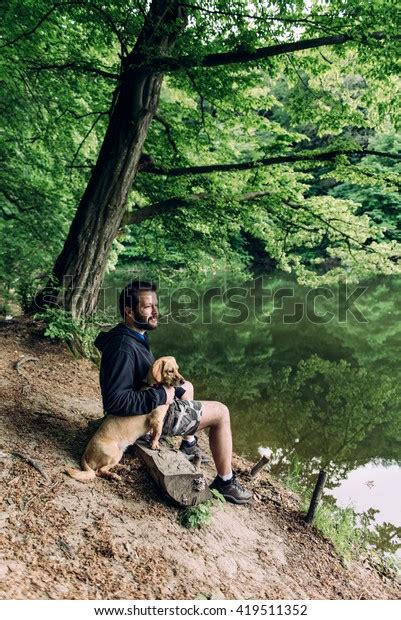 Man Beard Sitting On Tree Log Stock Photo 419511352 Shutterstock