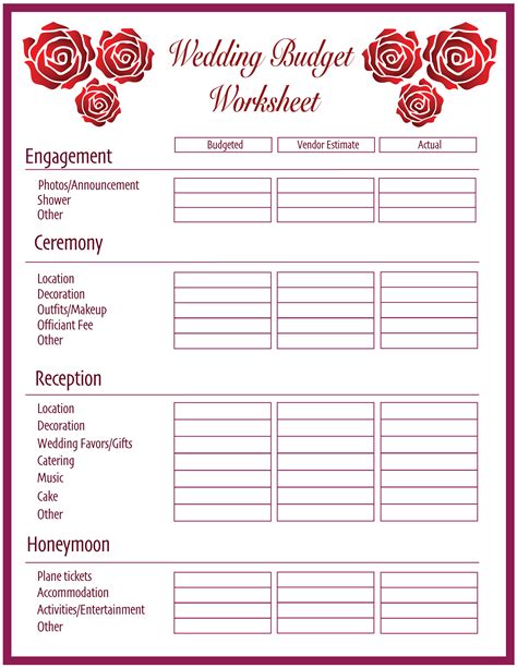 Free Printable Wedding Planner Worksheets
