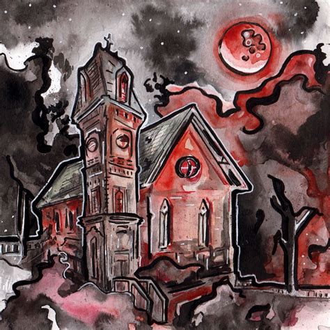 Creepy Art Blood Moon Painting Horror Story Art Halloween Etsy