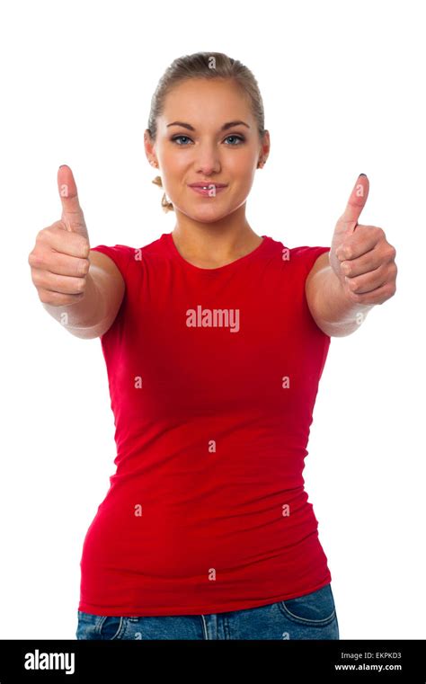 Girl Showing Double Thumbs Up Stock Photo Alamy