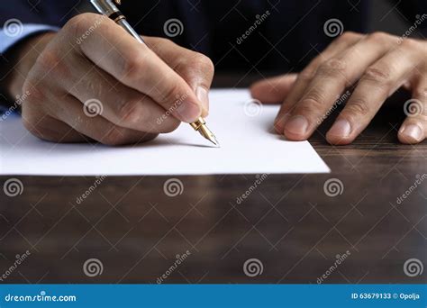 Man Signing A Document Or Writing Correspondence Stock Image Image Of