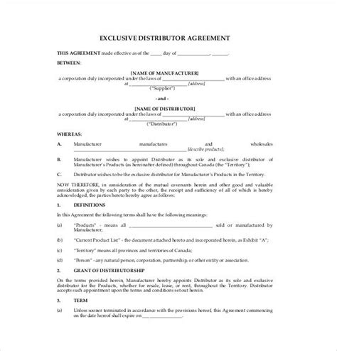 Exclusive Distribution Agreement Template Word