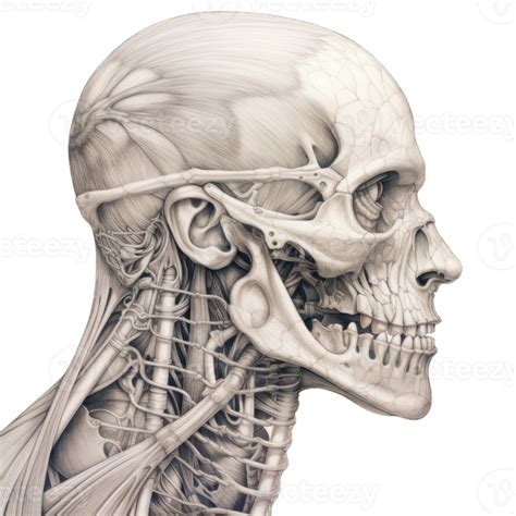 Illustration Of Male Head Muscles Anatomy Side View Isolated On