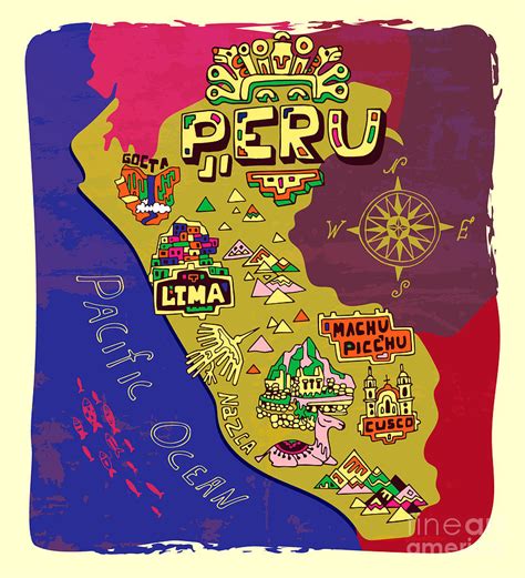 Illustrated Map Of Peru Travel Digital Art By Daria I Pixels Merch