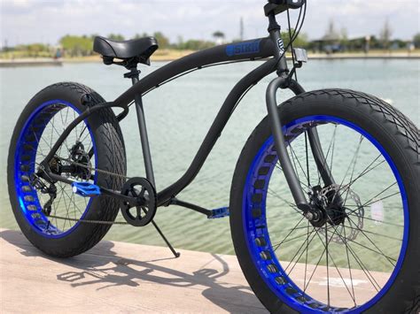 Mens Sikk Ufo 7 Speed Fat Tire Beach Cruiser Bicycle Black Frame Blue