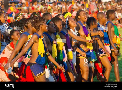 Swazi Girls Parade At Umhlanga Reed Dance Festival Swaziland Stock