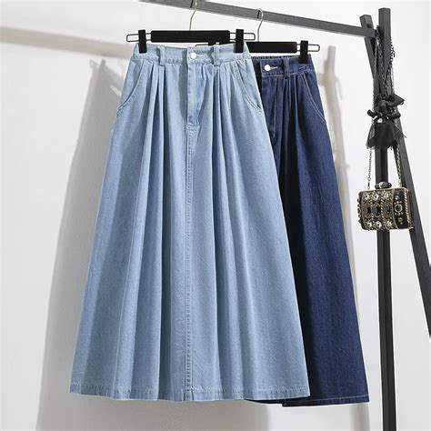 TIGENA Casual Long Denim Skirt For Women 2023 New Korean Simple Pockets