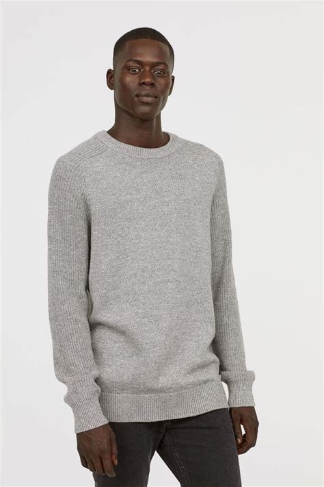 Fine Knit Cotton Sweater Gray Melange Men Handm Us Mens Fashion