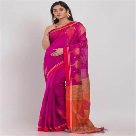 Buy Angoshobha Free Size Women Pink Floral Cotton Silk Sari With