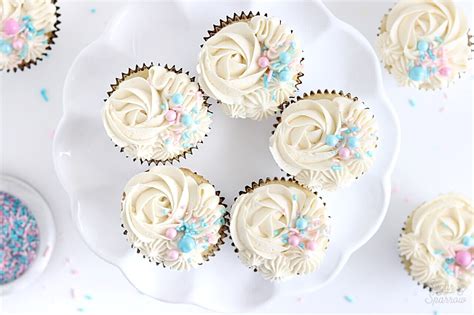 sprinkle filled gender reveal cupcakes sugar and sparrow