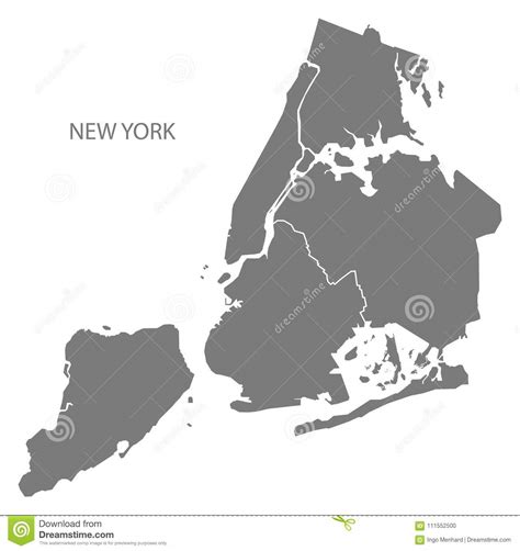 New York City Map With Boroughs Grey Illustration