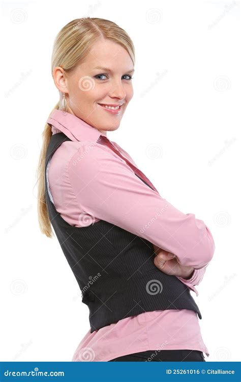 Portrait Of Smiling Woman With Crossed Arms Stock Photo Image Of