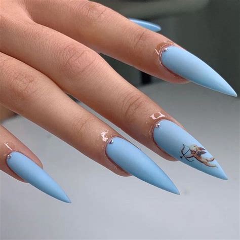 91 Long Baby Blue Stiletto Nails Pseudoepu