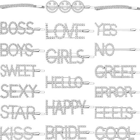 20 Pieces Word Bobby Pins Letter Barrettes Rhinestone Hair Pins Crystal Hairclips For Women