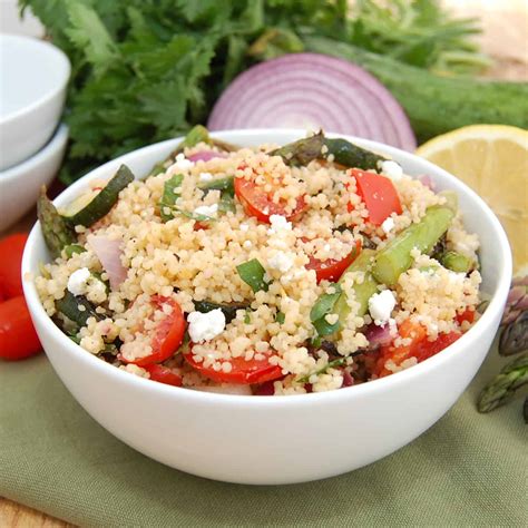 Pour broth into a serving bowl. Grilled Vegetable Couscous with Lemon and Goat Cheese ...