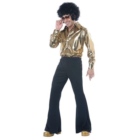 Costume King® Disco King 1970s 60s Gold Shirt And Bellbottom Pants Retro Adult Mens Costume Plus