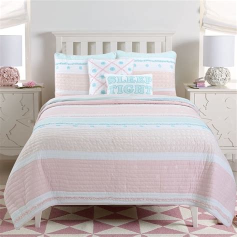 Cozy Line Home Fashions Pastel Stripped Star Ruffle Embroidered Floral