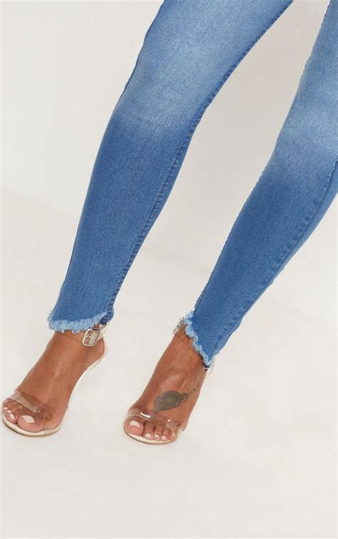 Shape Mid Wash High Waist Skinny Jeans Prettylittlething Usa