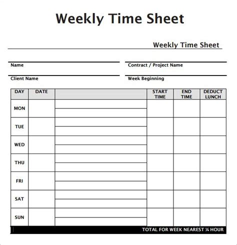 10 Best Photos Of Weekly Timesheet Template Free Download Free