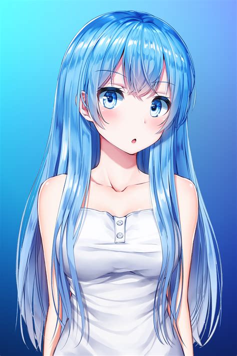 Cute Anime Girls With Blue Hair Wallpaper Illustration Long Hair