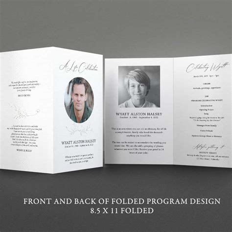 Folded Funeral Brochure Template For A Memorial Service 85x11 Program