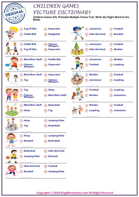 Children Games Printable English Esl Vocabulary Worksheets Engworksheets