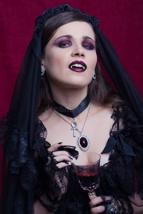 Portrait Of A Beautiful Vampire Woman Stock Image Image Of Mouth