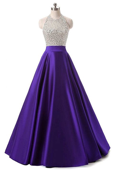 High Quality Purple Satin Beaded Long Prom Dresses Evening Gowns Ld205