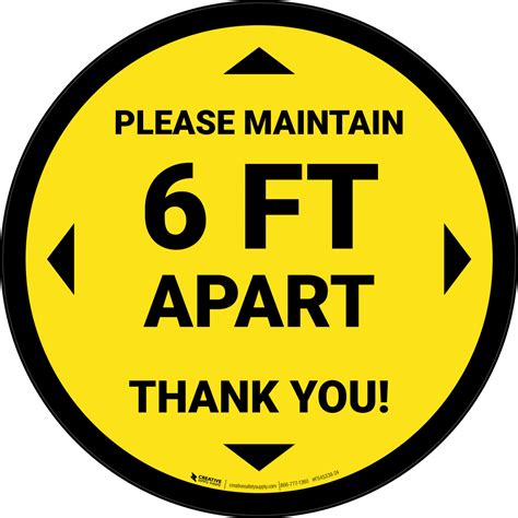Please Maintain 6 Ft Apart Thank You Yellow Circular Floor Sign