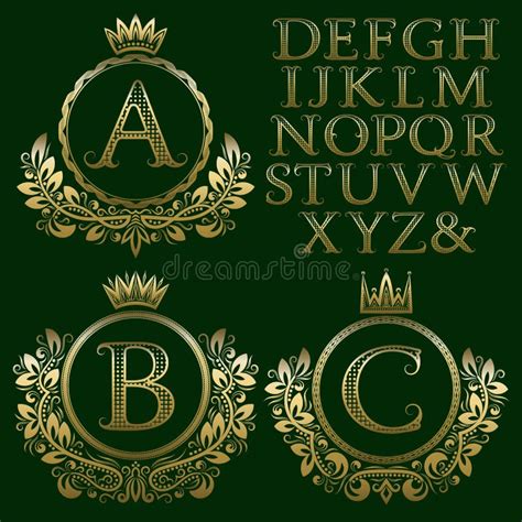 Vintage Monogram Kit Golden Letters Numbers And Floral Coat Of Arms