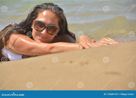 Girl Posing In Bikini Lying On The Seashore 9 Stock Image Image Of People Girl 175689139