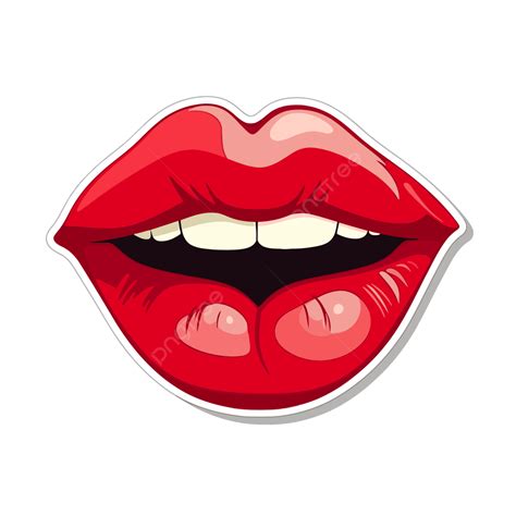Red Lips Sticker On A White Background Vector Clipart Red Lips Red Lips Clipart Cartoon Red