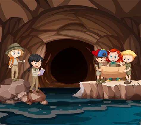 Scene With Group Of Scouts Exploring The Cave 1500310 Vector Art At