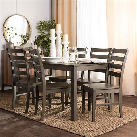 Contemporary setup for a modern dining room with a minimalistic, rectangular shaped dining table made out of walnut wood with rounded edges. 20 Photos Jaxon Grey 6 Piece Rectangle Extension Dining ...