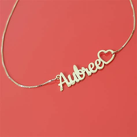 Personalized Name Necklace With Heart Silver Name Necklace Etsy