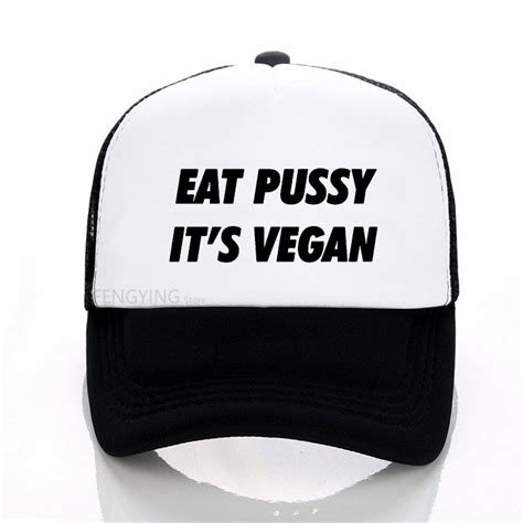 Eat Pussy Its Vegan Letters Print Baseball Cap Casual Cotton Hipster Funny Mesh Cap For Summer