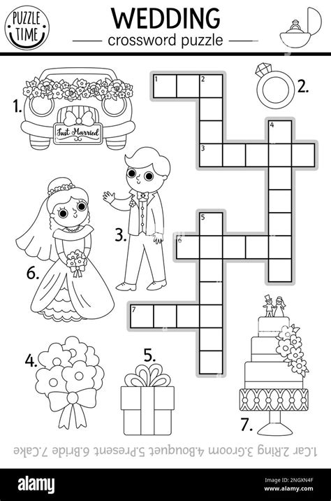 Vector Black And White Wedding Crossword Puzzle For Kids Simple Line