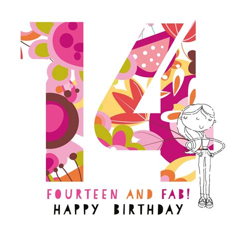 Fourteen And Fab 14th Birthday Card Happy 14th Birthday Etsy Uk