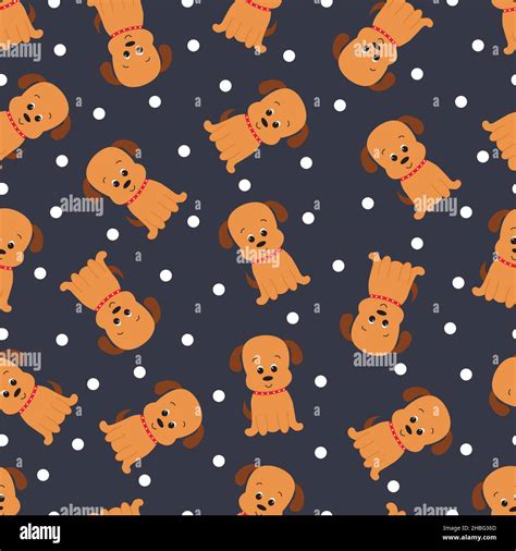 Seamless Pattern With Cute Cartoon Dog Vector Illustration Stock