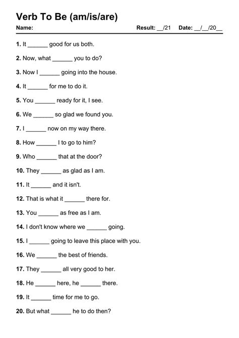 Printable Verb To Be PDF Worksheets With Answers Grammarism