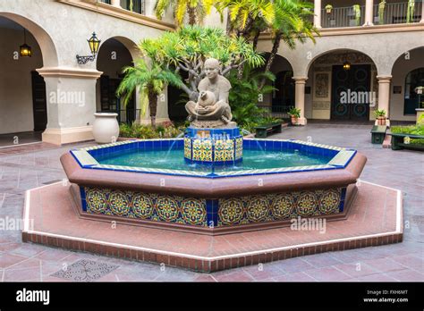 Spanish Style Fountain In The Courtyard At The Prado Restaurent In