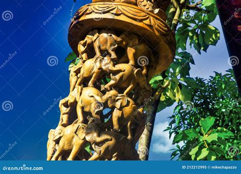 Myanmar Wood Carving Decorated With Elephants Editorial Image Image