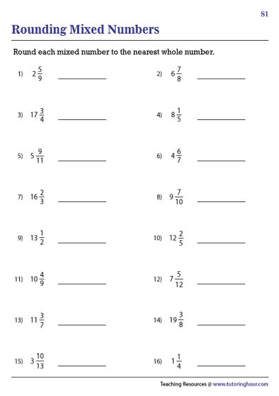 Rounding Mixed Numbers Worksheets
