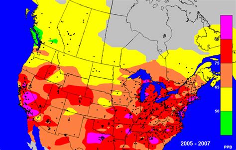 Canada And Us 8 Hour Ozone Levels For 2005 2007