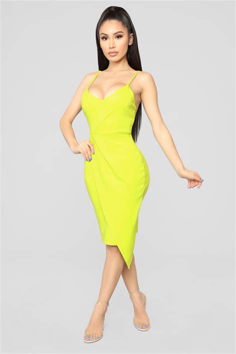 She S Hard To Miss Neon Wrap Dress Neon Yellow Fashion Nova Dresses Fashion Nova