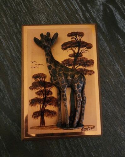 Vintage Signed Gastone Copper Art African Giraffe 3d Wall Plaque 45 X