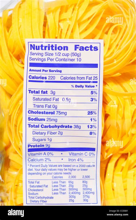 Nutrition Information On Pasta Package Stock Photo Alamy